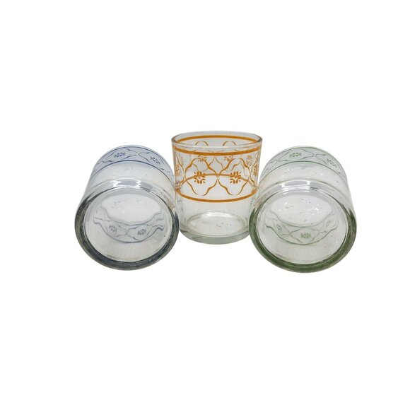 Vintage Floral Glass Votive Candle Holders Set Of 3, Blue Orange Green Accents - Picture 9 of 9